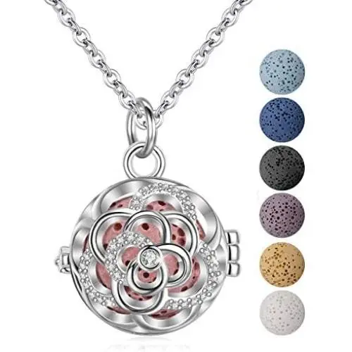 INFUSEU Essential Oil Diffuser Necklace Aromatherapy Lava Rock Stone Jewelry for Women Girls, Dainty Rhodium Plated Pendant, Stainless Steel Chain 24'', 7pcs Lava Stones INFUSEU Essential Oil Diffuser Necklace Aromatherapy Lava Rock Stone Jewelry for Women Girls, Dainty Rhodium Plated Pendant, Stainless Steel Chain 24'', 7pcs Lava Stones