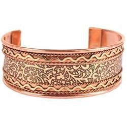 Touchstone Indian Beautifully Hammered Magnetic Healing Copper Peace Chakra Yoga Meditation Mantra Jewelry Bracelet for Women and Men.