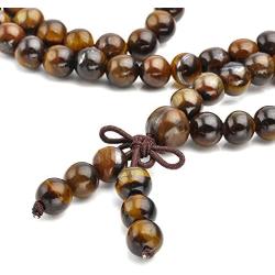 Jovivi Tibetan 6mm 8mm 108 Natural Tiger Eye Gemstone Beads Prayer Mala Bracelet Necklace