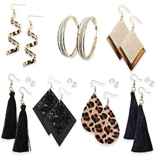 7 Pairs Fashion Drop Earrings Set for Women Girls Gold Silver Dangle Earrings with Bohemian Tassel Leather Hoop Boho Jewelry for Daily life/Party/Birthday Gifts 7 Pairs Fashion Drop Earrings Set for Women Girls Gold Silver Dangle Earrings with Bohemian Tassel Leather Hoop Boho Jewelry for Daily life/Party/Birthday Gifts