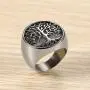 Flongo Mens Religious Stainless Steel Vintage Life Tree Band Ring, Christmas Wedding Band, Anniversary Tree of Life Valentine Gift Turkish Jewelry Men Ring