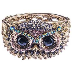 Alilang Owl Face Bracelet Antique Bird Crystal Rhinestone Costume Cuff Bangle