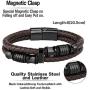 LOLIAS 3Pcs Stainless Steel Braided Leather Bracelet for Men Women Leather Wrist Band Cuff Bangle Bracelet Magnetic Clasp 7.5-8.5 inches