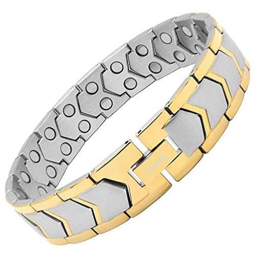 MagnetRX® Ultra Strength Magnetic Bracelet - Arthritis Pain Relief & Carpal Tunnel Relief Magnetic Therapy Bracelets for Men - Adjustable with Sizing Tool (Silver & Gold) MagnetRX® Ultra Strength Magnetic Bracelet - Arthritis Pain Relief & Carpal Tunnel Relief Magnetic Therapy Bracelets for Men - Adjustable with Sizing Tool (Silver & Gold)