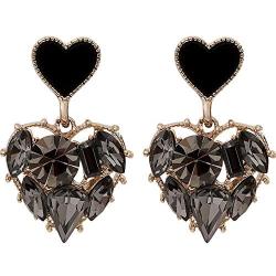 ZHUPI Crystal Trendy Stud Earrings Jewelry Heart Earrings Black Rhinestone Drop Dangle Long Earrings, Fashion Jewelry for Women Girls