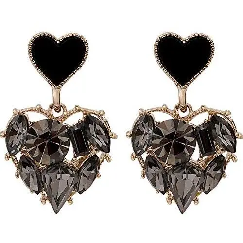 ZHUPI Crystal Trendy Stud Earrings Jewelry Heart Earrings Black Rhinestone Drop Dangle Long Earrings, Fashion Jewelry for Women Girls ZHUPI Crystal Trendy Stud Earrings Jewelry Heart Earrings Black Rhinestone Drop Dangle Long Earrings, Fashion Jewelry for Women Girls