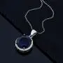 Gem Stone King 18.50 Ct Round Blue Simulated Sapphire 925 Sterling Silver Earrings Pendant Set