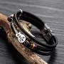 Mishow Mens Womens Leather Bracelet Guitar Handmade Braided Multi-Layer Wrap Bracelet, 8.26 inches