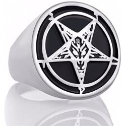 Elfasio Pentagram Satanic Baphomet Goat Rings Sulfur Leviathan Cross Satan Demon Devil Symbol Men Stainless Steel Ring Size 7-15