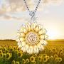 Aniu Golden Rotatable Sunshine Sunflower Pendant Necklace for Women Girls, S925 Sterling Silver You Are My Sunshine Jewelry with 5A Cubic Zirconia (Gold)