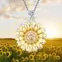 Aniu Golden Rotatable Sunshine Sunflower Pendant Necklace for Women Girls, S925 Sterling Silver You Are My Sunshine Jewelry with 5A Cubic Zirconia (Gold)