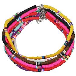 The Woos Surfer Choker Lightweight Soft Polymer Clay Necklace Colorful African Vinyl Disc 6mm Beades Necklace Collar Adjustable Handmade Boho Beach Jewelry for Women Girls