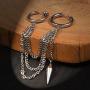 Fusamk Hip Hop Stainless Steel Tube Circle Clip On Hoop Earrings Tassel Chain Dangle Earrings,2PCS