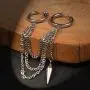 Fusamk Hip Hop Stainless Steel Tube Circle Clip On Hoop Earrings Tassel Chain Dangle Earrings,2PCS