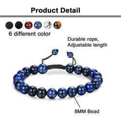 FUNRUN JEWELRY 6PCS Bead Bracelets for Men Women Natural Stone Mala Bracelet
