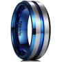 King Will DUO 8MM Brushed Matte Titanium Ring Blue Thin Groove Comfort Fit Wedding Band For Men