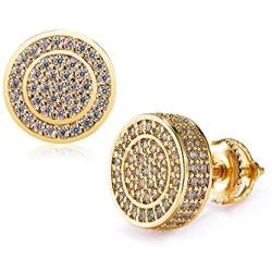 Gold Earrings For Men And Ladies With Screw Back Hip Hop Earrings Men Gold Plated With Cubic Zircon Round