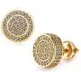 Gold Earrings For Men And Ladies With Screw Back Hip Hop Earrings Men Gold Plated With Cubic Zircon Round