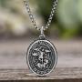 Steve Madden Oxidized Stainless Steel Saint Michael Coin Necklace for Men 26 Inch Box Chain