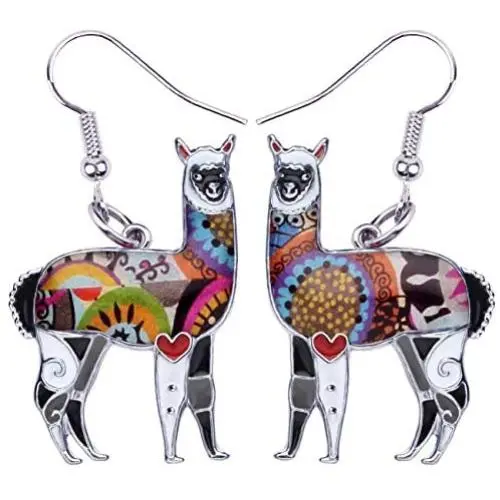 NEWEI Enamel Alloy South America Alpaca Earrings Drop Dangle Fashion Unique Animal Jewelry For Women Girls Gift Charms