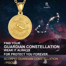 GOLDCHIC JEWELRY Personalized Zodiac Coin Necklace, Coin Pendant, Horoscope Astrology Necklace, Gold Medallion Zodiac Necklace