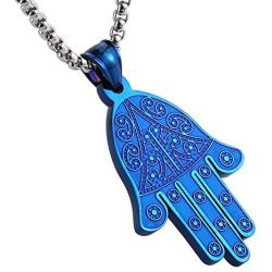HZMAN Stainless Steel Egyptian Eye Fatima Hamsa Hand Pendant Necklace Success and Protection Lucky