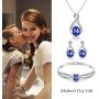 Menton Ezil Charming Nobile Swarovski Jewelry Sets with Sapphire Blue Necklace 18K White Gold Bracelet Earrings for Women