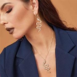 Snake Necklace Earrings Set Serpent Pendant Necklace Snake Wave Dangle Earrings Punk Gothic Necklace Charm Crystal Statement Drop Earrings Vintage Animal Jewelry for Women Girls