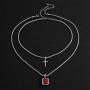 Ingemark Cross Birthstone Gem Pendant Necklace Trendy Silver Chain Choker Necklace Set