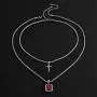 Ingemark Cross Birthstone Gem Pendant Necklace Trendy Silver Chain Choker Necklace Set