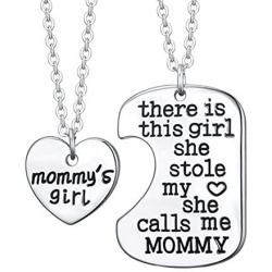 Luvalti Mother Daughter Necklace Set - ''Mommy’s Girl'' Pendant Charm, Stainless Steel Heart Pendant Necklaces Design, Mothers Day Jewelry Birthday Gift for Women, Free Premium Black Velvet Pouch Bag