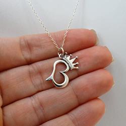 FashionJunkie4Life Sterling Silver Queen B with Crown and Stinger Pendant Necklace, 18'' Chain, Queen Bee