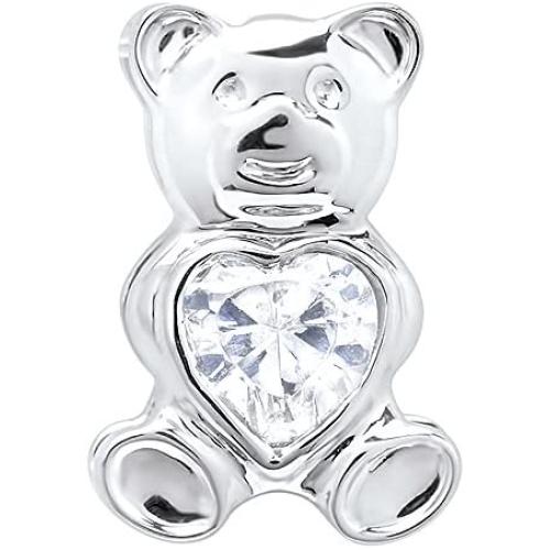 Dazzlingrock Collection Ladies Teddy Bear With White CZ Cubic Zirconia Pendant, Sterling Silver