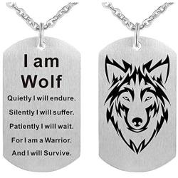Fashion Wolf Pendant Necklace I am Wolf Fans Gift Dog Tag Jewelry Keychain