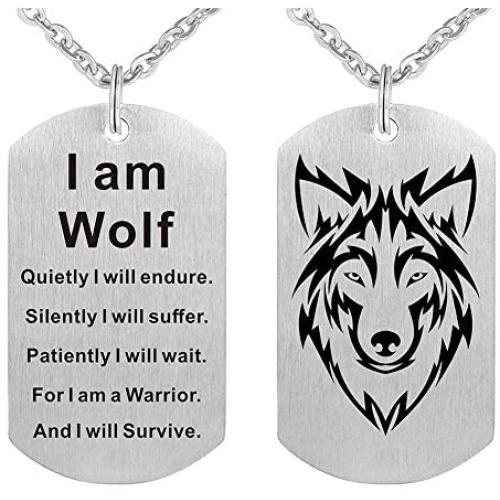 Fashion Wolf Pendant Necklace I am Wolf Fans Gift Dog Tag Jewelry Keychain