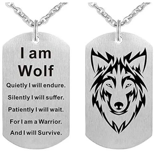 Fashion Wolf Pendant Necklace I am Wolf Fans Gift Dog Tag Jewelry Keychain