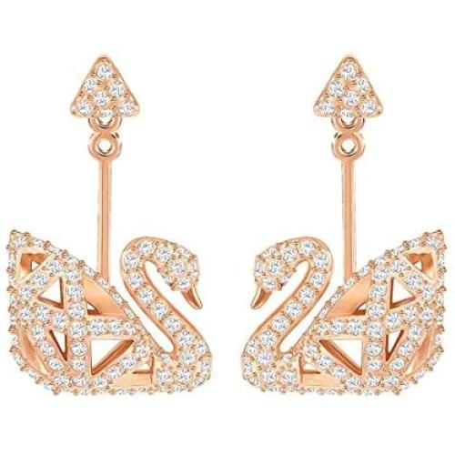 Swarovski Crystal Facet White Swan Rose Gold-Plated Earrings