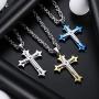 INBLUE Cross Necklace Pendant for Men Boys Women Girls Stainless Steel Cross Faith Necklace Cubic Zirconia Christian Prayer Gifts Friendship Jewelry with 22/24 inches Byzantine Chain