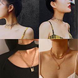 Salircon 3 PCS Punk Chain Necklace for Women Men Teen Girls Gothic Layered Lock Pendant Necklaces Set Heart Choker