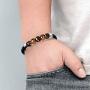 Mens Leather Bracelet with Tigers Eye Gemstone Stainless Steel Leather Braided Bracelet with Magnetic Clasp