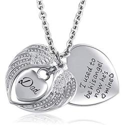 Roy Lopez Heart Cremation Urn Necklace for Ashes Memorial Jewelry -I Used to be his Angel, Now Hes Mine