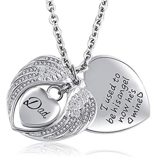 Roy Lopez Heart Cremation Urn Necklace for Ashes Memorial Jewelry -I Used to be his Angel, Now Hes Mine