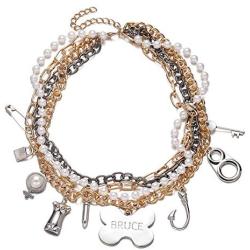 hanreshe Cosplay Costume Accessories Gold Layered Chain Choker Multi Charm Pendant Pearl Chain Bruce Necklace for Women Girls Handmade Boho Jewelry
