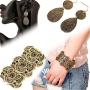 Amupper Metal Lace Bracelet and Earrings Set Bohemian Filigree Cuff Bangle Antique Jewelry for Womens Ladies