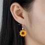 BELUCKIN Fashion Sunflower Leaf Pendant Necklace for Women Yellow Enamel Daisy Sun Flower Necklace Dangle Earrings Jewelry Set Gift