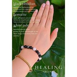 Black Obsidian Bracelet with White Jade Hematite Crystals and Healing Stones. Good luck bracelet for men and women. Wealth and Abundance Money Attraction, Bye Negative Energy, Healing, Strength and Meditation. Good Luck Feng Shui Bracelet. Bracelets for w