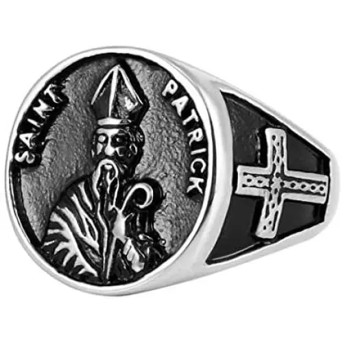 HZMAN Catholic Saint St. Patrick Day Irish Patron Celtic Cross Ring