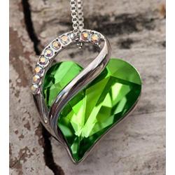 Leafael Infinity Love Crystal Heart Bundle Jewelry Set Peridot Green August Birthstone Gifts for Women Necklace Earrings Bracelet, Silver-tone