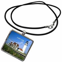 3dRose Florene Architecture - Lighthouse on Cape Cod in Massachusetts - Necklace with Rectangle Pendant (ncl_80839)