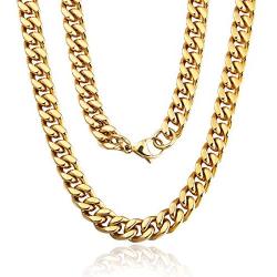 QGoliver Mens Cuban Link Chain Miami Curb Chain Stainless Steel Necklaces Hip Hop Jewelry for Men Women - Gold Silver, 8.5mm, 20''-24''